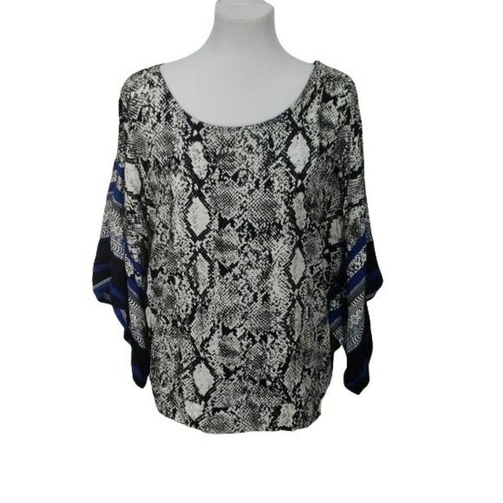 Unique Spectrum Black Snakeskin Plus Size 2x scoop neck animal print Top Blouse